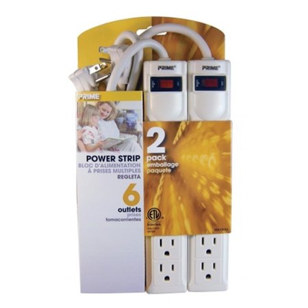 PRIME Prime PB8100X2 6 Outlet White Power Strip with 3 ft. Cord PB8100X2